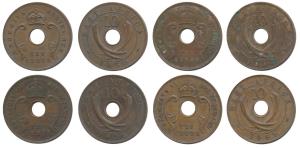 East Africa, all different types Bronze 10 Cents, George V, 1922 (KM 19); Edward VIII, 193