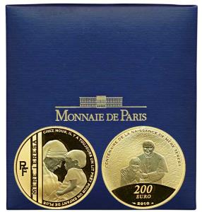 France, Mother Teresa, Gold 200 Euros, 31.1g, 2010, Mother Teresa holding a child on obv.,