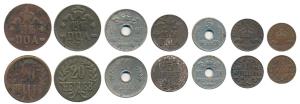 German East Africa, set of 7, Copper Nickel, 5 Heller & 10 Heller; Copper ½, 1, 5 & 20 (2)
