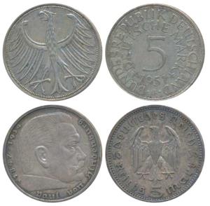 Germany, Third Reich, Hindenburg issue, Silver 5 Reichsmark, 13.88g, Berlin Mint, 1936A (K