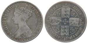 Great Britain, Victoria, Silver Gothic Florin, 11g, 1858 (KM 746.1). Fine+