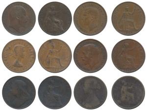 Great Britain, all different types Bronze Penny (6), Victoria (2), Edward VII, George V, G