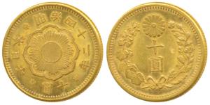 Japan Mutsuhito (1867-1912 AD), Gold 10 Yen, 8.3g, Meiji Year 42 (1909 AD) (KM Y33). About