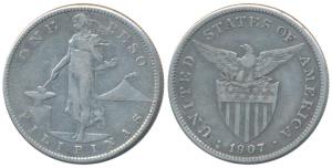 Philippines, United States of America, Silver Peso, 19.65g, 1907, U. S. Administration, Fi