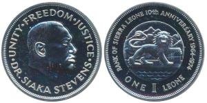 Sierra Leone, Silver Leon, 28.28g, 1974, obv. Dr. Siaka Stevens, rev. lion to right within