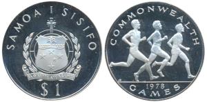 Samoa, Silver Tala, 31.4g, 1978, XI Commonwealth Games, Athletes (KM 30a). Proof.