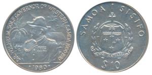 Western Samoa, Half Silver Tala 10, 31.1g, .500 Fine, coat of arms of the state on obv., u