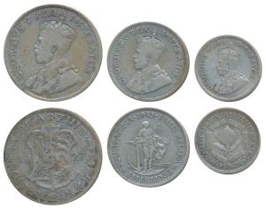 South Africa, George V, Silver Florin, Shilling & 6 Pence, 1927, 1932 & 1929 (KM 18, 17.3 