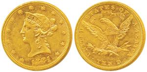 United States of America, Gold $10, 16.64g, 1881, Liberty head on obv., Motto ‘In God we t