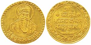 Sikh, Gold Token probably 20th century, 7.76g, obv. Guru Ram Dasji, rev. Ek Omkar with Gur