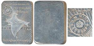 Tola Bar, Silver Ms. Manilal Chimanlal & Co, Silver 10 Tolas, 116.56g, obv. map of undivid