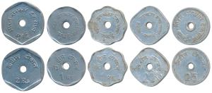 Canteen Token, I. G. Mint Mumbai, Rupees 2, 1 (round), 1 (curves); 25 & 20 Paise. Very Fin