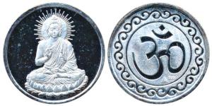 Buddha, Silver Bar, 15g, obv. Buddha seated on a lotus in Abhaya mudra, rev. Om. Extremely