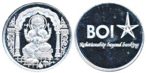 Bank of India, Silver 25g, obv. Ganesha, rev. logo of Bank of India. Uncirculated.