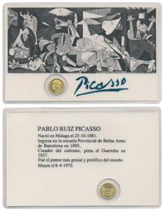 Pablo Picasso, Gold 1g, 1973. Within orignianl card packaging with his famous painting Gue