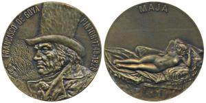Bronze 185g, obv. Fransisco Goya, 1746-1828, rev. his famous painting Maja Desunda lying o