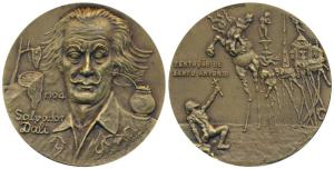 Bronze Medallion, 137g, Salvador Dali, obv. portrait of Dali with date 1904, rev. his famo