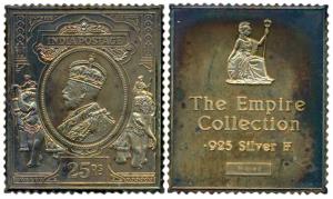 Proof Sterling Silver Ingot, 22g, Rupees 25 stamp of George V. Rare.