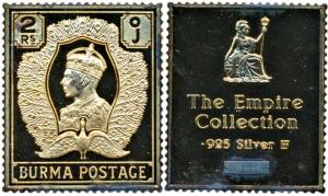 Proof Sterling Silver Ingot, 16g, Burma, Rupees 2 stamp of George VI. Rare.