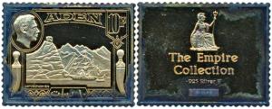 Proof Stamp Silver Ingot, 22g, Aden, Rupees 10 stamp of George VI. Tarnished.