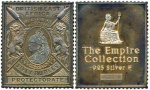 Proof Stamp Silver Ingot, 22g, East Africa Protectorate, Rupees 50 stamp of Victoria. Slig