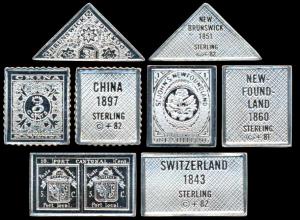 Proof Stamp Silver Ingots, Miniature (4), Switzerland 1843; China 1897; New Brunswick 1851
