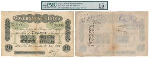 Government of India, Uniface, Rupees 20, green under print, Calcutta circle, signed A. F. 
