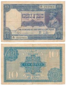 George V, Rupees 10, 2nd issue, 1926, signed J. B. Taylor, (J&R 3.7.2). About Very Fine, S