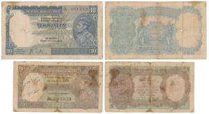 George VI, Rupees 5, 1st issue, 1944, signed C. D. Deshmukh; George VI, Rupees 10, 1st iss