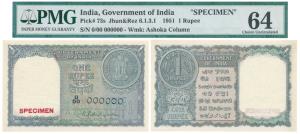 Rupee 1, Specimen, 1951, signed K. G. Ambegaonkar, Specimen written in bold in the waterma