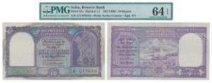 Rupees 10, 1949, signed C. D. Deshmukh, (J&R 6.4.1.1). Graded by PMG Choice Uncirculated 6