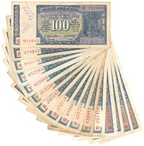 Rupees 100, 16 notes with different dates signatures and varieties, L. K. Jha, S. Jagannat