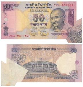 Rupees 50, signed C. Rangarajan, Error, printed on extra paper at bottom right, the extra 