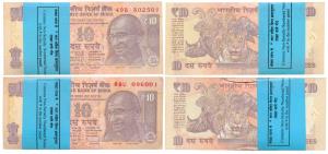 Rupees 10 bundles, signed D. Subbarao and Raghuram Rajan, contains several star notes. Unc
