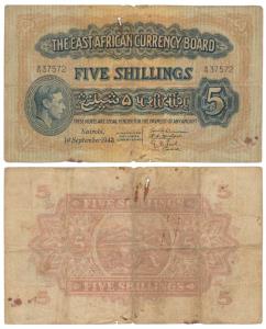 East African Currency Board, 5 Shillings, Nairobi, 1st September, 1943 (KM 28). Fine+.