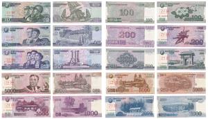 North Korea, Specimen Set, 5, 10, 50, 100, 200, 500, 1000, 2000, 5000 (2) Won, 2002, 2008 