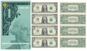 United States of America, Uncut Dollar Sheet, $1 with the portrait of George Washington, e