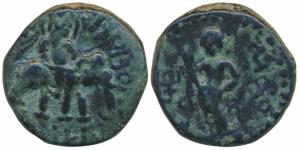 Kushanas, Huvishka (c. 152-192 AD), Copper Unit, 13:2g, obv. king riding an elephant to ri