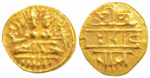 Vijayanagar Empire, Hari Hara II (1377-1404 AD), Gold ½ Pagoda, 1.7g, obv. Shiva-Parvati s