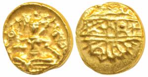 Vijayanagar, Krishna Deva Raya (1509-1529 AD), Gold ½ Pagoda, 1.82g, obv. seated Balakrish
