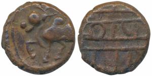Vijayanagar, Sri Rangaraya II (c. 1614-1615 AD), Copper Kasu, 2.1g, obv. bull to left, rev