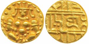 Nayakas of Chitradurga, Gold Durgi Pagoda or Hon, 3.3g, obv. Krishna as Bal Gopala, rev. D