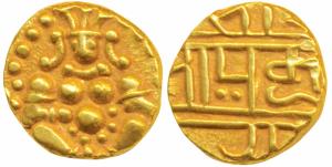 Nayakas of Chitradurga, Gold Durgi Pagoda or Hon, 3.28g, obv. Krishna as Bal Gopala, rev. 