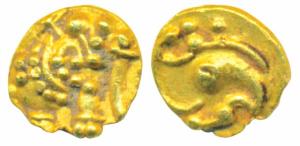 Western Gangas, Gold Gajapati Fanam, .0.38g, obv. caparisoned elephant to right, rev. scro