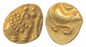Western Gangas, Gold Gajapati Fanam, .0.38g, obv. caparisoned elephant to right, rev. a di