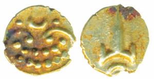 Marathas, Tanjavore, Venkoji, Gold Fanam (2), 0.36g & 0.37g, obv. Katar, rev. degenerate K