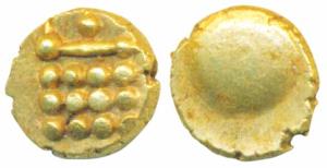 Kunigal, Gold Fanam, 0.37g, obv. geometric symbol made of dots, rev. globule. Extremely Fi