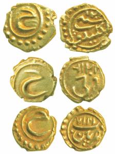 Tipu Sultan, Gold Fanam (3), each 0.38g, Pattan, Kalikut and Farukhi Mint, AM 1217, 1200 a