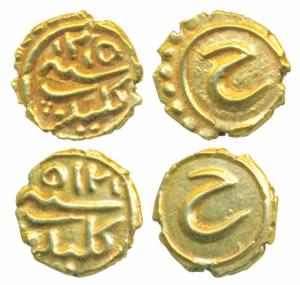 Tipu Sultan, Gold Fanam (2), 0.37g & 0.38g, Kalikut Mint, both AM 1215 the first regular a