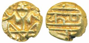 Krishna Raja Wodeyar, Gold Fanam, 0.38g, obv. seated Narasimha, rev. Kanarese legend Kanth